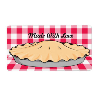 homemade cherry pie on checkered background label