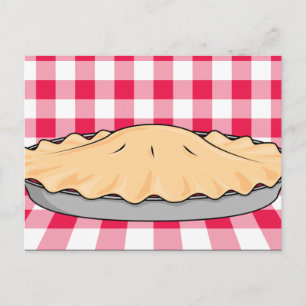 homemade cherry pie on checkered background postcard