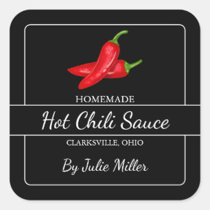 Homemade Chili Sauce Square Label Black