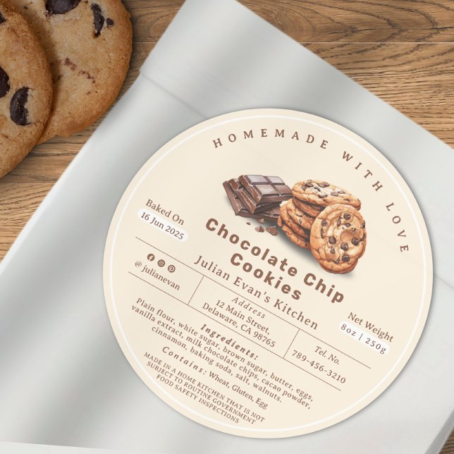 Homemade Chocolate Chip Cookies Cottage Food Law Classic Round Sticker (Homemade Chocolate Chip Cookies Cottage Food Law Classic Round Sticker)