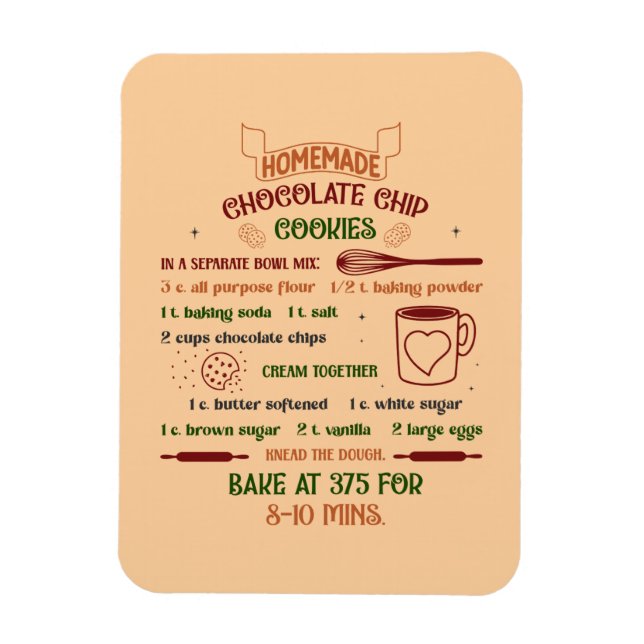 Homemade Chocolate Chip Cookies Recipe Magnet (Vertical)