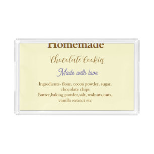 Homemade chocolate cookies made with love add text acrylic tray