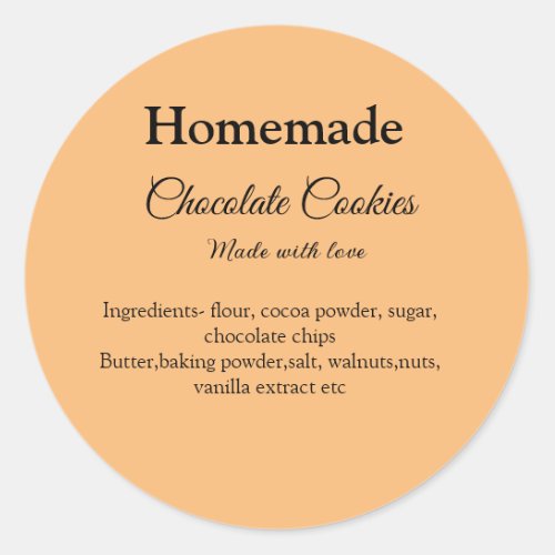 Homemade chocolate cookies made with love add text classic round sticker