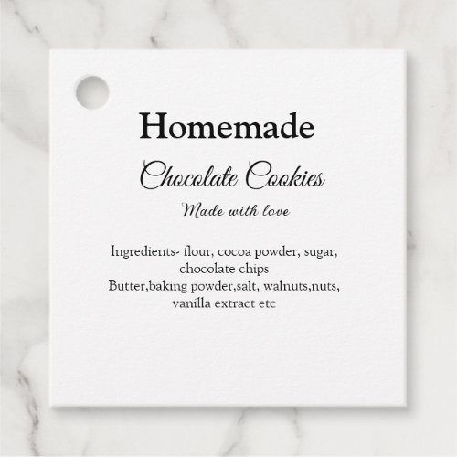 Homemade chocolate cookies made with love add text favor tags