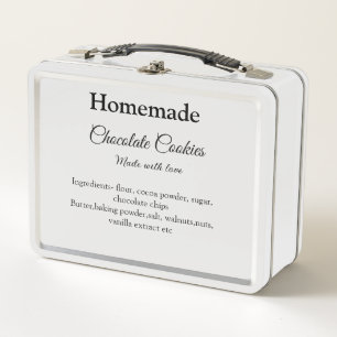Homemade chocolate cookies made with love add text metal lunch box