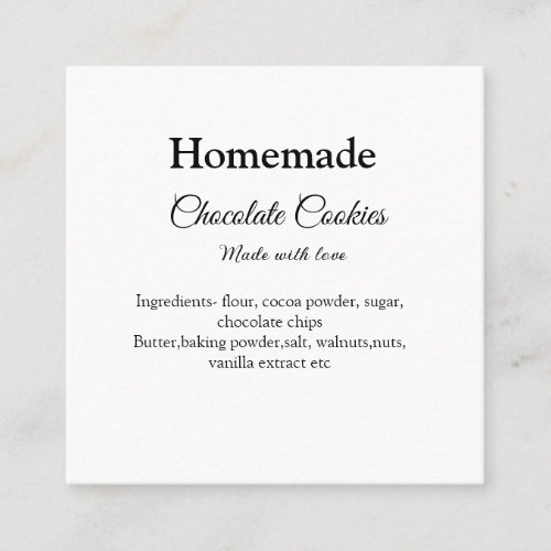 Homemade chocolate cookies made with love add text square business card