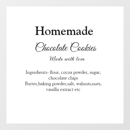 Homemade chocolate cookies made with love add text window cling