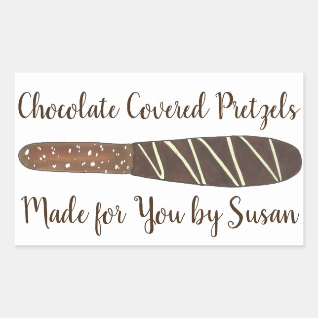 Homemade Chocolate Covered Pretzel Rods Made By Rectangular Sticker (Front)