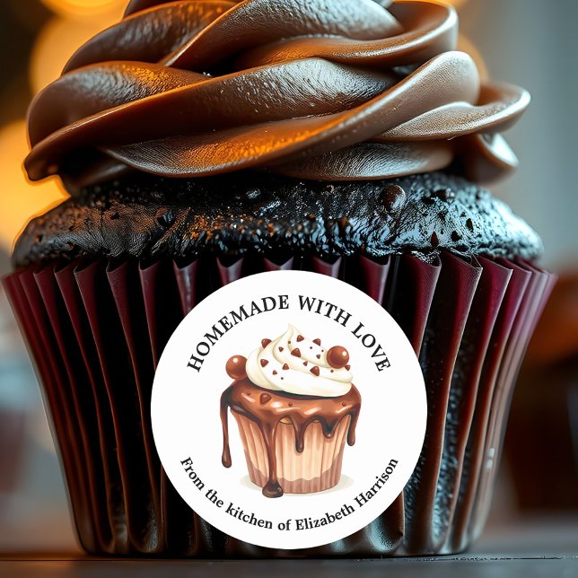 Homemade Chocolate Cupcake with Creamy Frosting  Classic Round Sticker (Creator Uploaded)