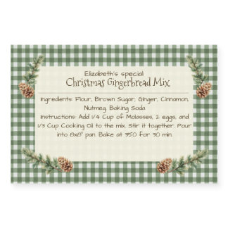 Homemade Christmas Baking Mix Gingham Pine Cones Food Label