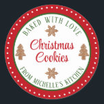 Homemade Christmas Cookies Classic Round Sticker<br><div class="desc">Homemade Christmas Cookies classic round sticker that has cute gingerbread cookies with red and green coloring. Personalizing this is easy,  simply add your name and type of cookie on the stickers.</div>