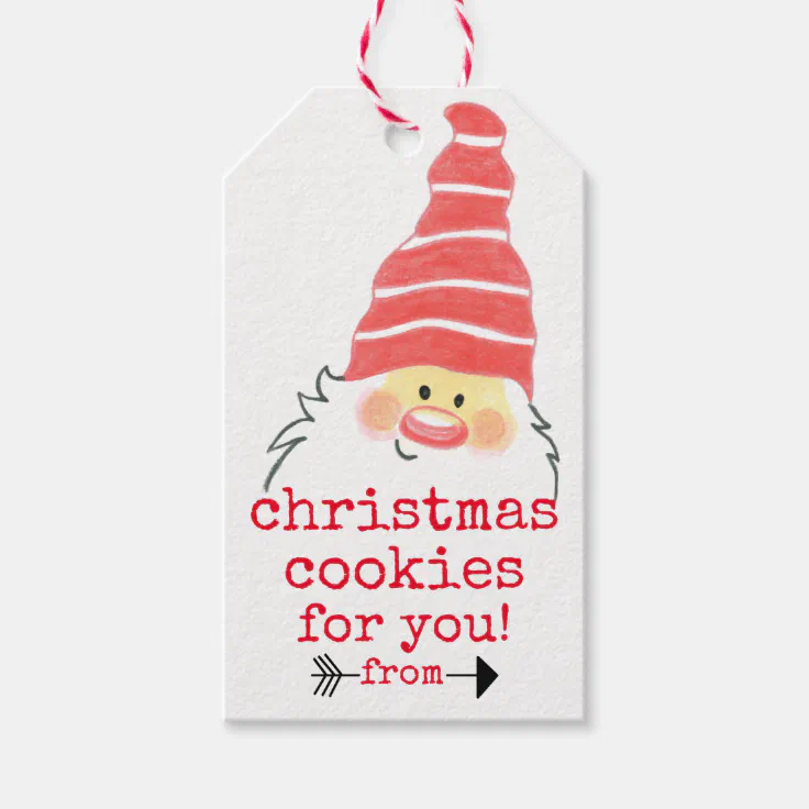 Homemade Christmas Cookies with Cute Santa Claus Gift Tags