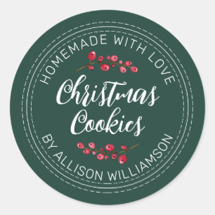 Homemade Christmas Cranberry Cookies Dark Green Classic Round Sticker