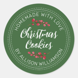 Homemade Christmas Cranberry Cookies Green Classic Round Sticker
