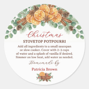 Homemade Christmas Stovetop Potpourri Recipe Classic Round Sticker