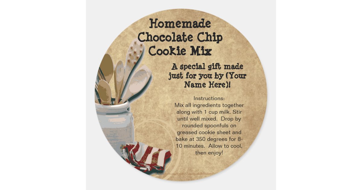homemade-cookie-mix-gift-jar-labels-personalized-classic-round-sticker-zazzle