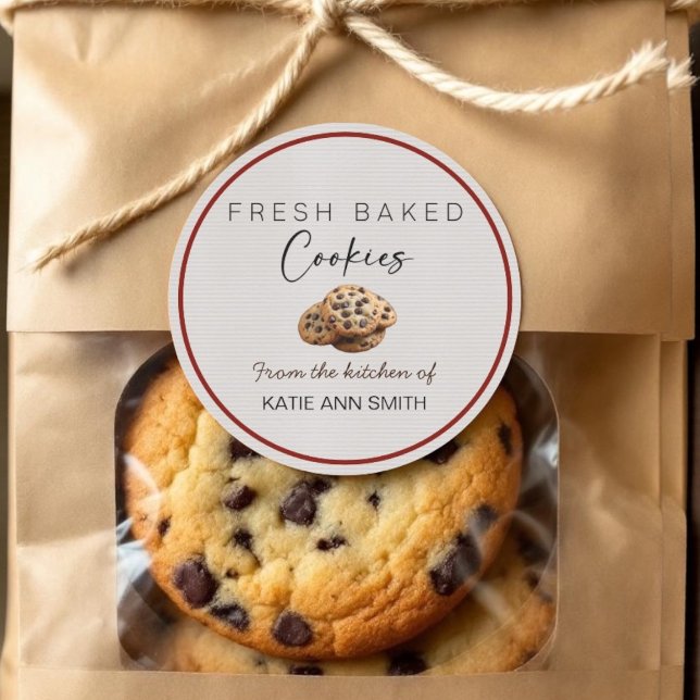 Homemade Cookies Bakery Labels Packaging Stickers (A homemade baked chocolate chip cookies bagged bakery label or sticker on a bag of homemade cookies)