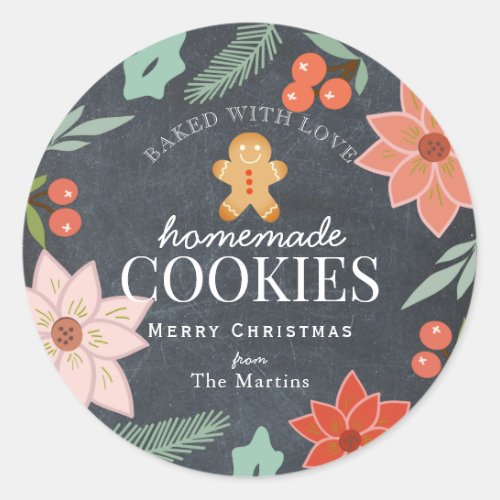 Homemade Cookies Floral Chalkboard Holiday Classic Round Sticker