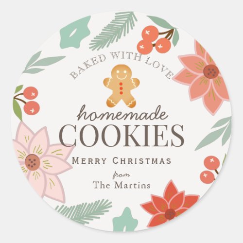 Homemade Cookies Floral Cream White Holiday Classic Round Sticker