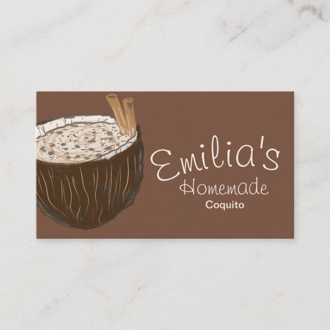 Homemade Coquito Hand Drawn Logo Business Card (Front)