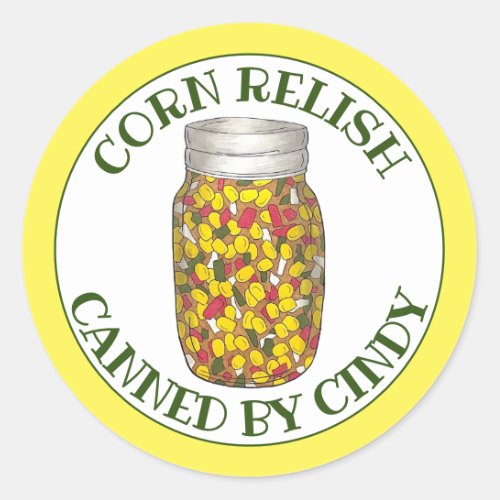 Homemade Corn Relish Salsa Home Canned By Classic Round Sticker