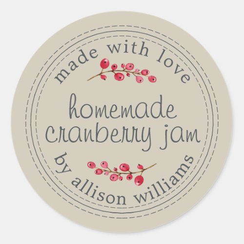 Homemade Cranberry Jam Canning Clay Gray Classic Round Sticker