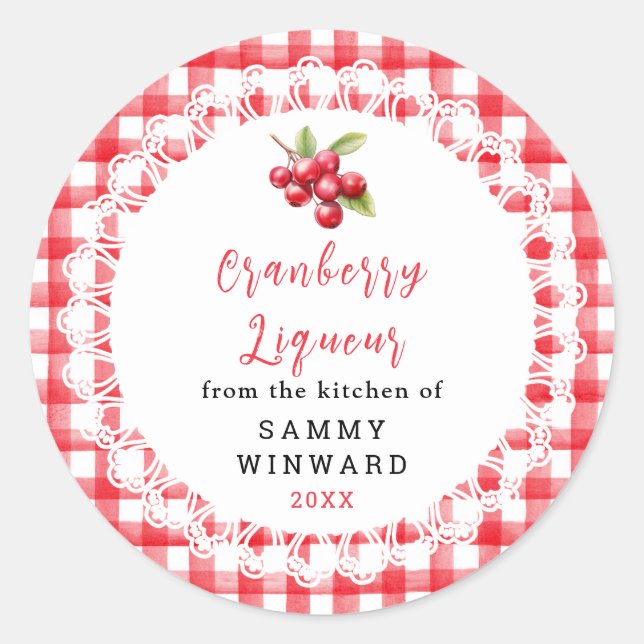 Homemade Cranberry Liqueur Bottle Label (Front)
