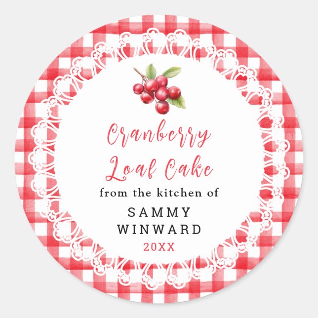 Homemade Cranberry Loaf Cake Label (Front)