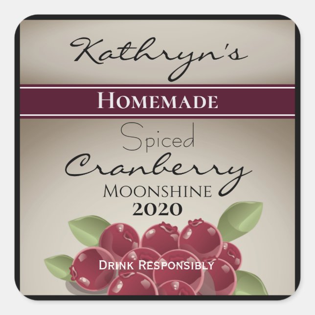 Homemade Cranberry Moonshine Personalized Square Sticker (Front)