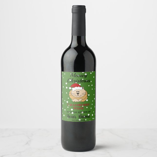 Homemade Cranberry Wine Meowy Christmas Santa Cat Wine Label (Front)