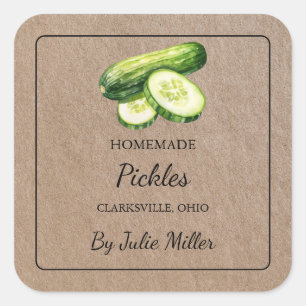 Homemade Cucumber Pickles Square Kraft Paper Label