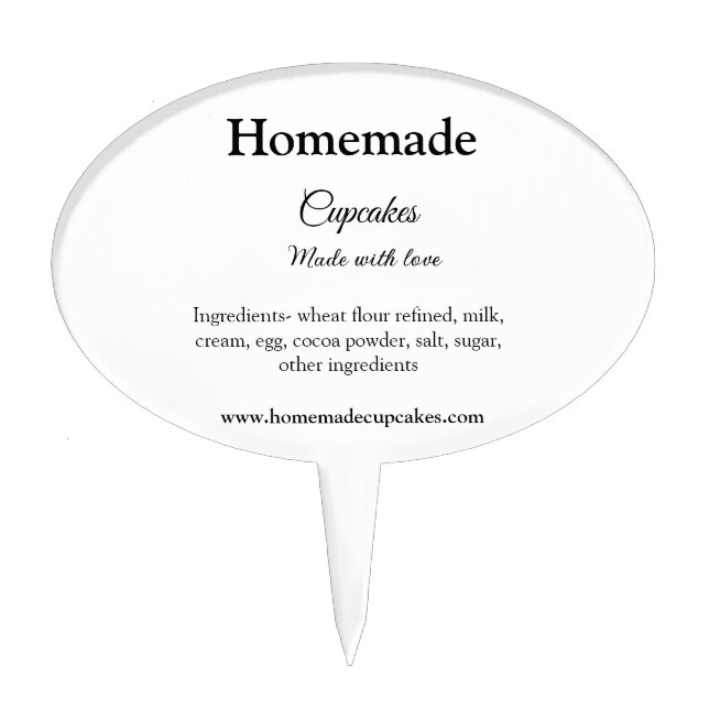 Homemade cupcakes made with love add text website cake topper (Front)