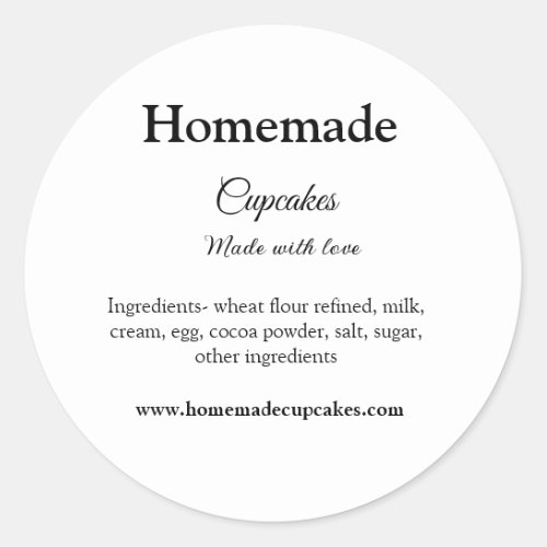 Homemade cupcakes made with love add text website classic round sticker