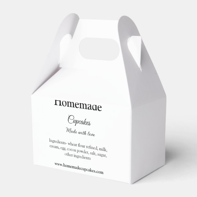 Homemade cupcakes made with love add text website favor boxes (Front Side)