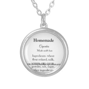Homemade cupcakes made with love add text website silver plated necklace