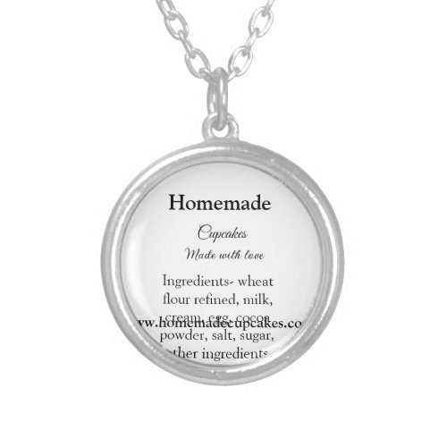 Homemade cupcakes made with love add text website silver plated necklace