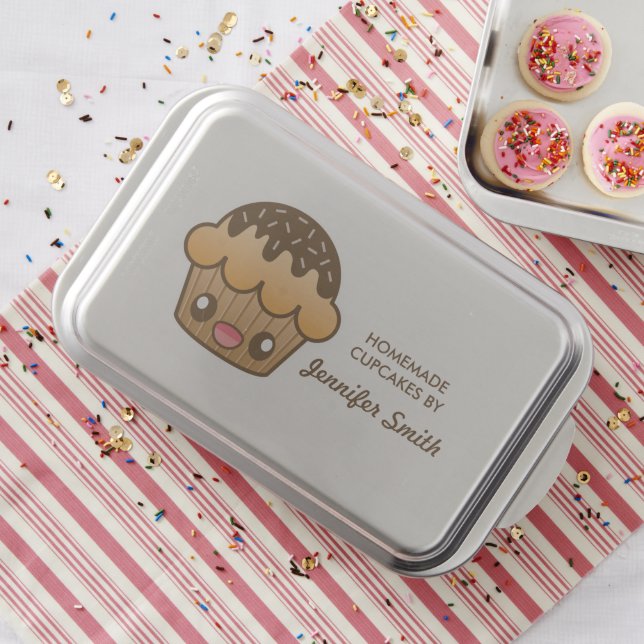 Homemade Cupcakes Text With Kawaii Cupcake Drawing Cake Pan (In Situ)