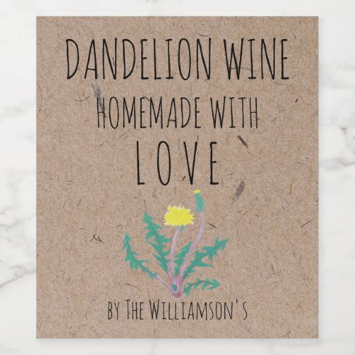 Homemade Dandelion Wine  Kraft Paper Wine Label