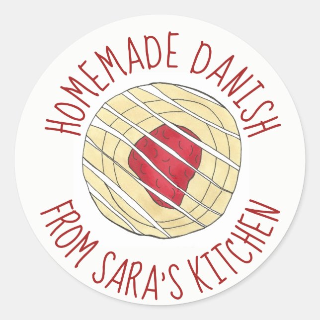 Homemade Danish Baked By Pastry Chef Bakery Classic Round Sticker (Front)