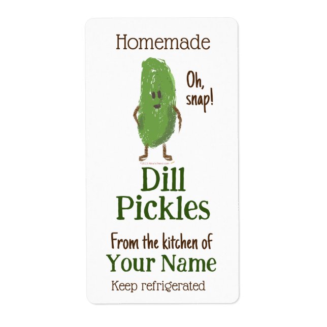 Homemade Dill Pickles Personalized Cute Cucumber Label (Front)