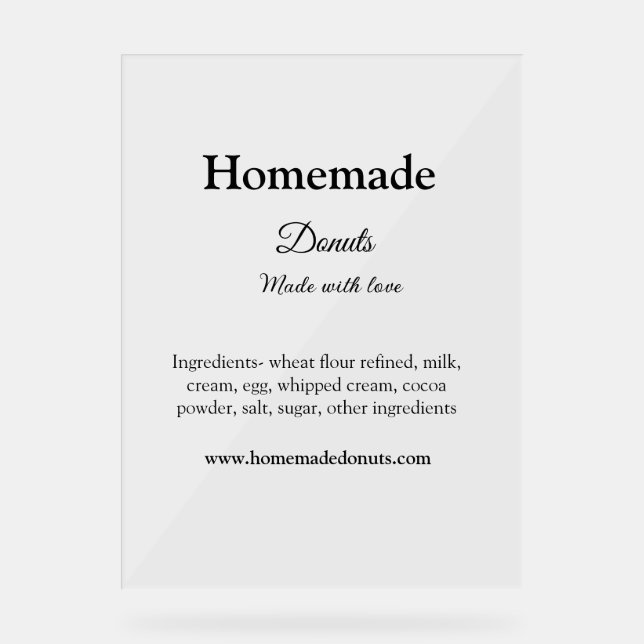 Homemade donuts made with love add text website acrylic sign (Front)
