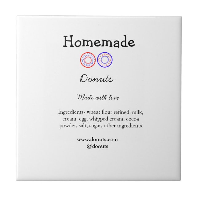 Homemade donuts made with love add text website ceramic tile (Front)