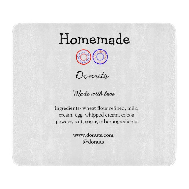 Homemade donuts made with love add text website cutting board (Front)