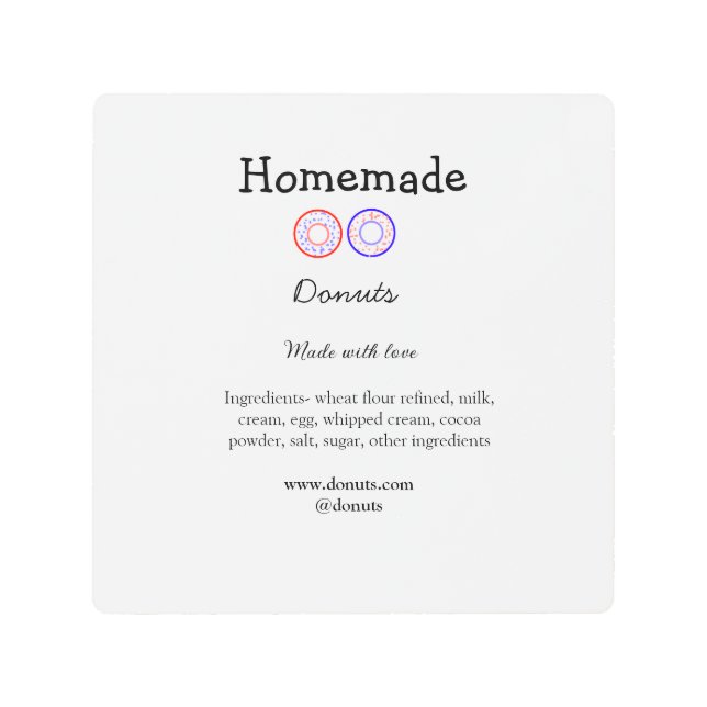 Homemade donuts made with love add text website metal print (Front)