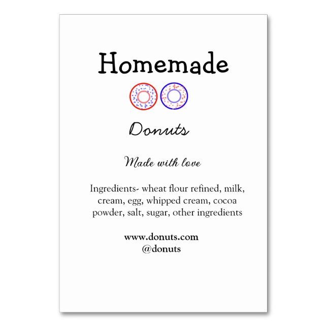 Homemade donuts made with love add text website table number (Front)