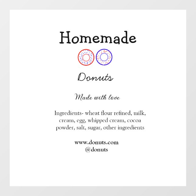 Homemade donuts made with love add text website window cling (Sheet)