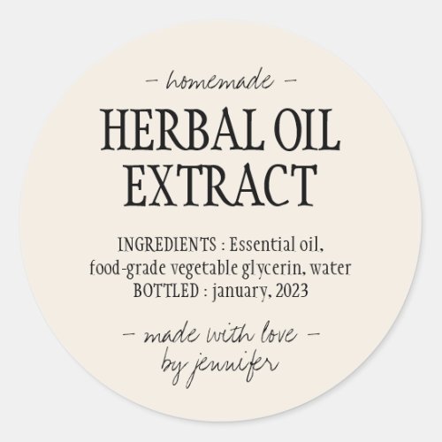 Homemade drink Cream ivory Herbal oil extract Classic Round Sticker