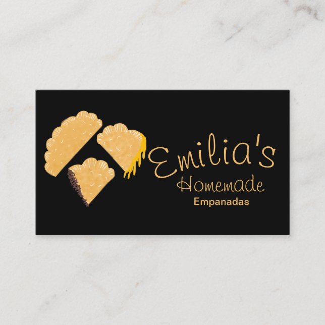 Homemade Empanadas Business Hand Drawn Black Business Card (Front)