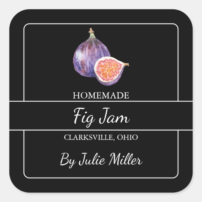 Homemade Fig Jam Square Label Black (Front)
