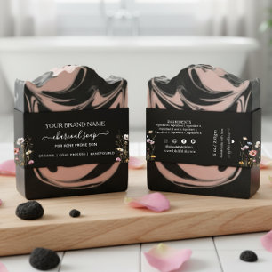 Homemade floral black Belly Band Soap Packaging